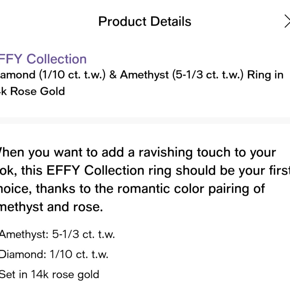 Effy Collection Rose Gold Amethyst and Diamond Ring